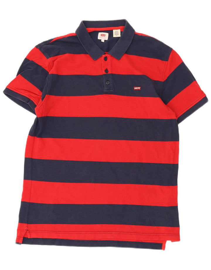 Camisa polo masculina de rugby Levi's grande algodão listrado vermelho