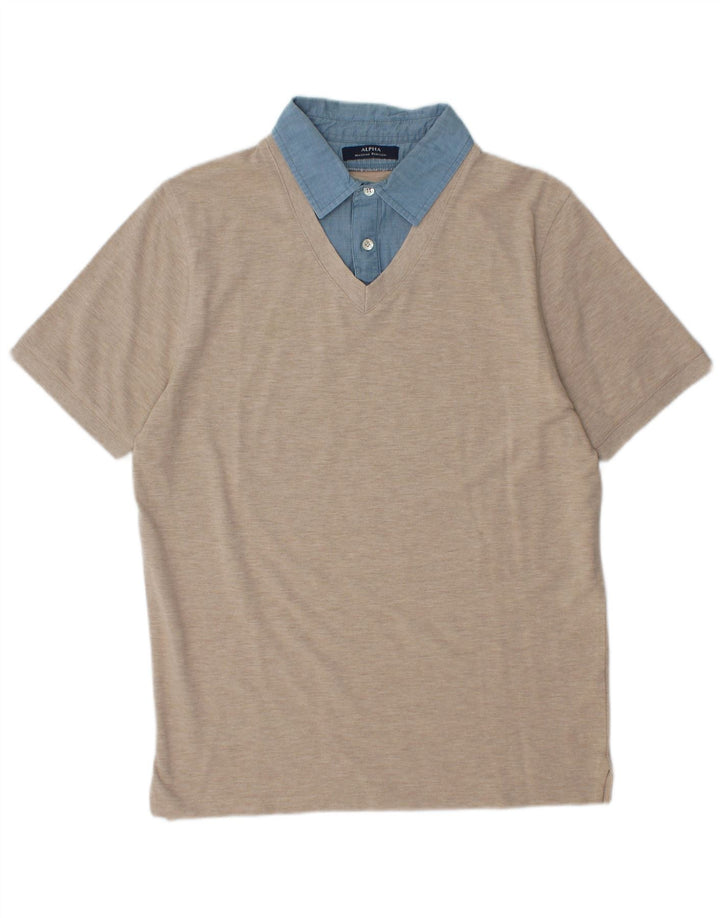 Camisa polo masculina de rugby Alpha Massimo Rebecchi IT 52 grande bloco colorido bege