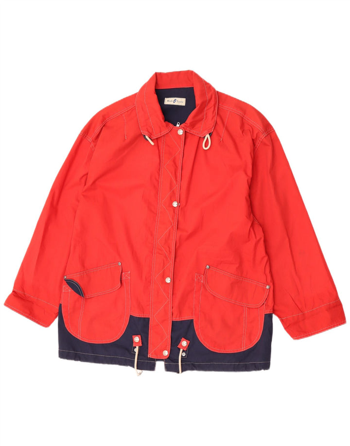 Jaqueta utilitária feminina vintage Reino Unido 16 grande poliéster vermelho Colourblock