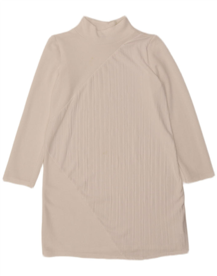 Vestido feminino Zara de manga comprida UK 14 médio branco poliéster