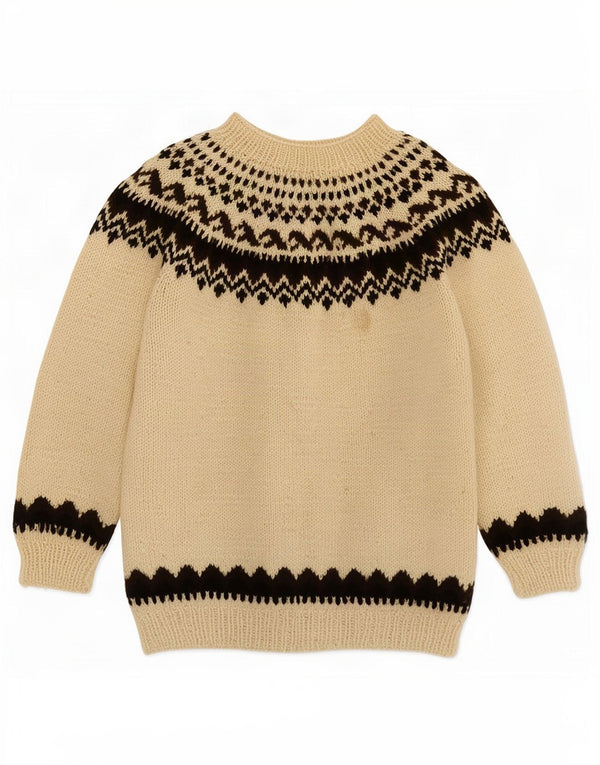 Suéter feminino vintage com gola canoa UK 16 grande bege Fair Isle