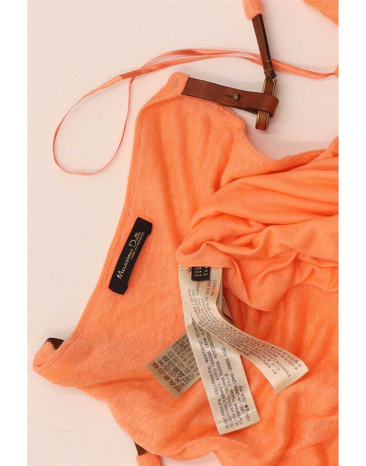 Vestido bainha feminino Massimo Dutti Reino Unido 12 linho manchado laranja médio