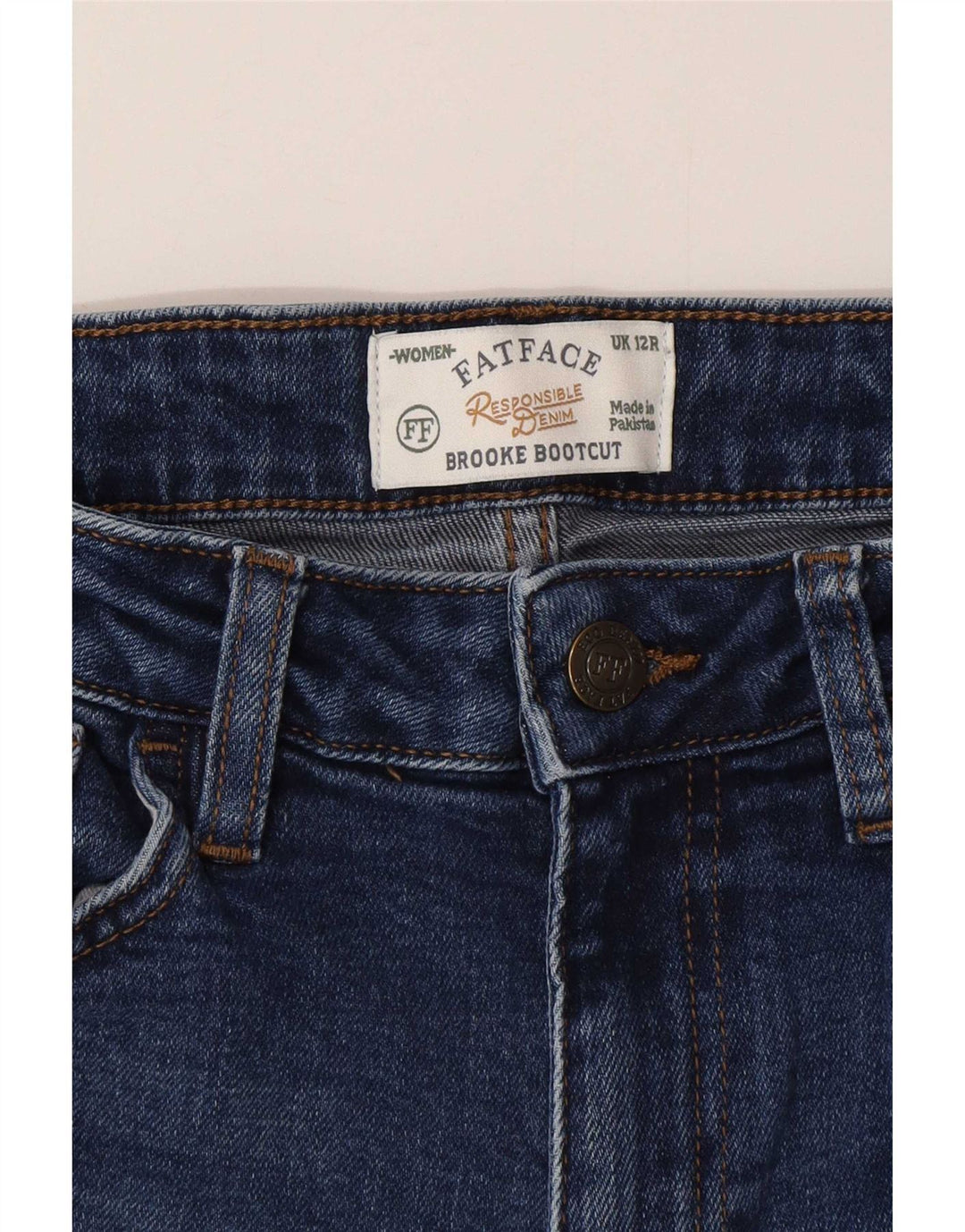 Calça jeans feminina Brooke Bootcut Fat Face UK 12 médio W28 L29 algodão azul