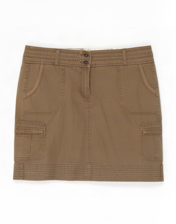 Mini saia cargo feminina Fat Face UK 12 médio W36 algodão cáqui