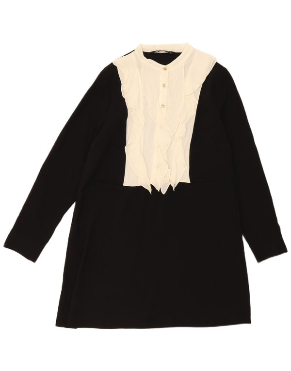 ZARA Vestido feminino com babados na frente, UK 14, médio, preto, colorblock