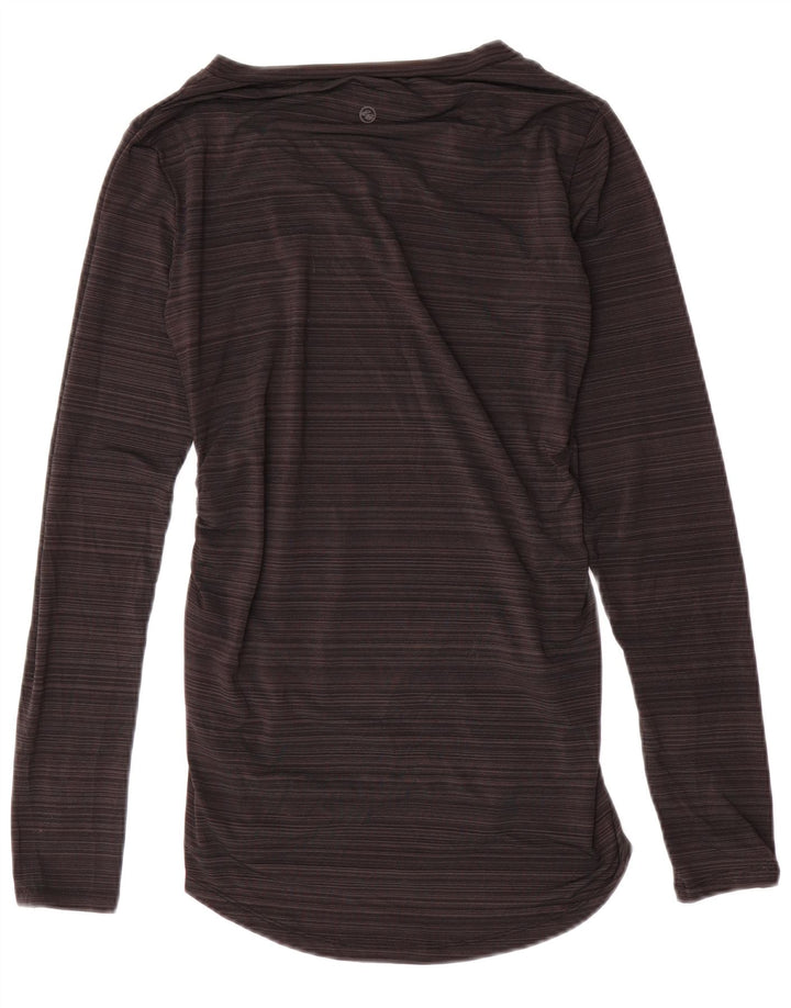 Camiseta feminina EDDIE BAUER UK 10 poliéster listrado cinza pequeno