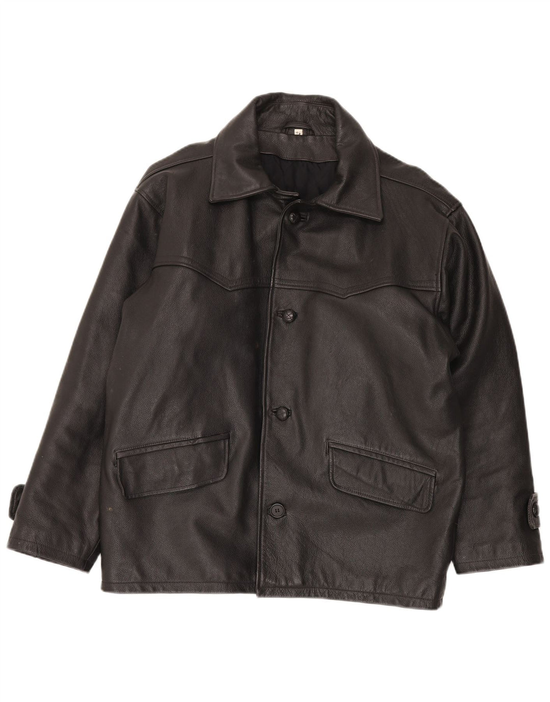 VINTAGE Mens Loose Fit Leather Jacket IT 48 Medium Black Leather