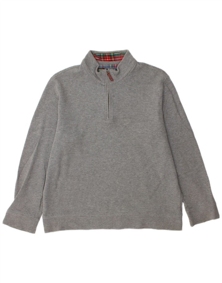 Suéter masculino Lands End com zíper e gola grande de algodão cinza