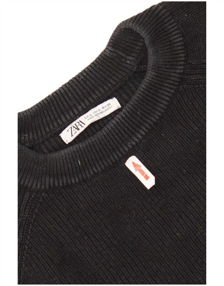 Zara Suéter masculino com gola redonda e algodão preto pequeno