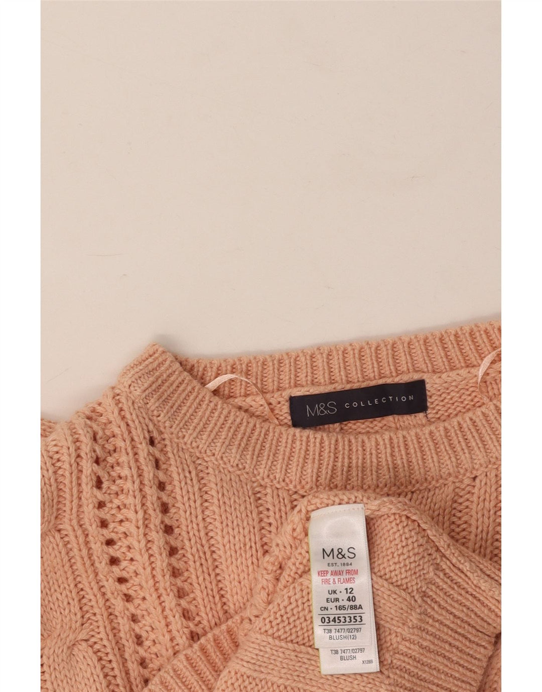 Suéter feminino MARKS & SPENCER com gola redonda, algodão rosa médio UK 12