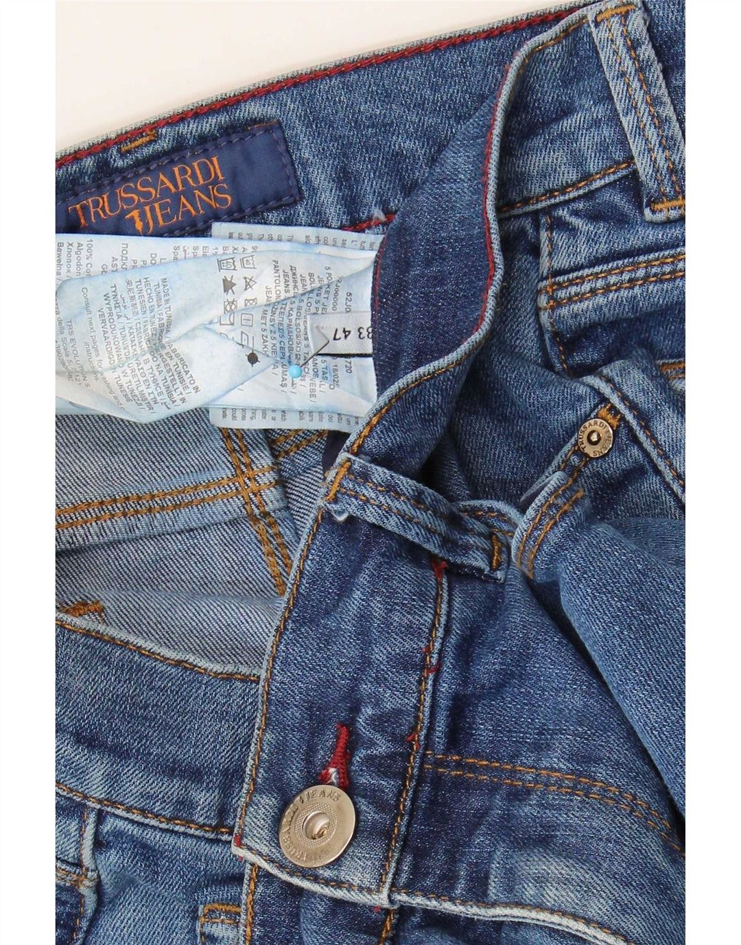 Trussardi Mens Slim Jeans W33 L30 Azul Algodão