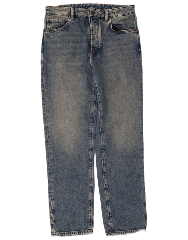 Jeans femininos Massimo Dutti cintura alta reta UE 38 pequeno W28 L28 azul