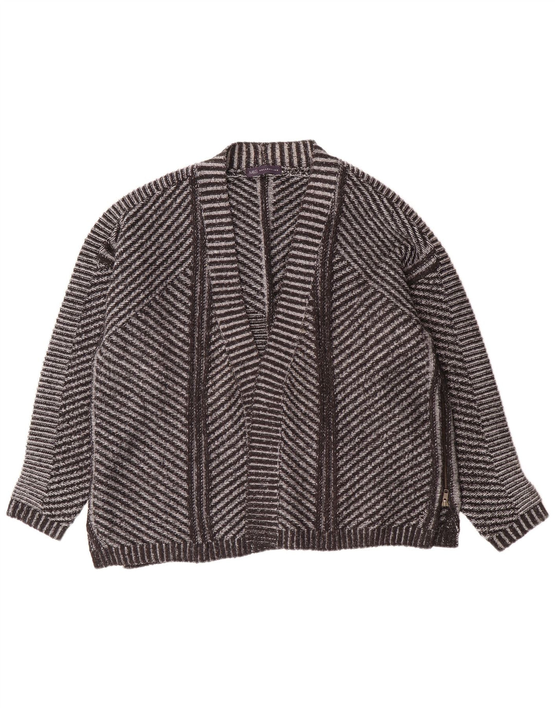 Suéter cardigã aberto feminino Marks & Spencer Reino Unido 26 5XL acrílico listrado cinza