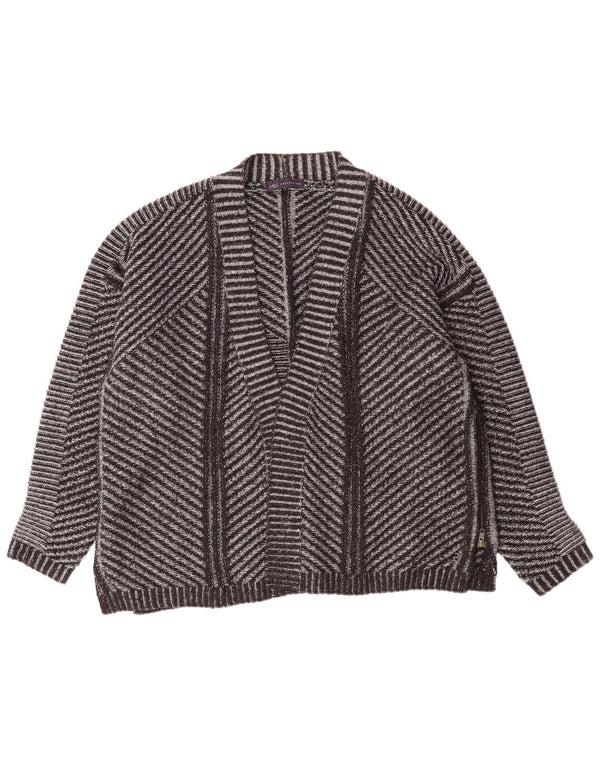 Suéter cardigã aberto feminino Marks & Spencer Reino Unido 26 5XL acrílico listrado cinza