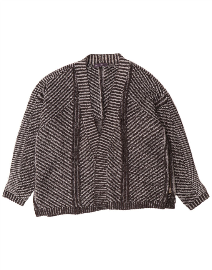 Suéter cardigã aberto feminino Marks & Spencer Reino Unido 26 5XL acrílico listrado cinza