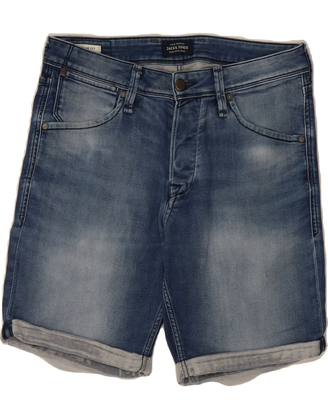 JACK & JONES Mens Regular Fit Denim Shorts Medium W32 Blue Vintage Jack & Jones and Second-Hand Jack & Jones from Messina Hembry 