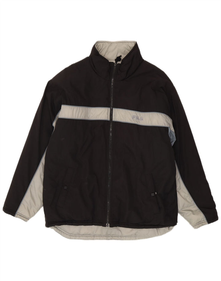 Jaqueta acolchoada reversível masculina Fila IT 50 grande poliéster preto Colourblock