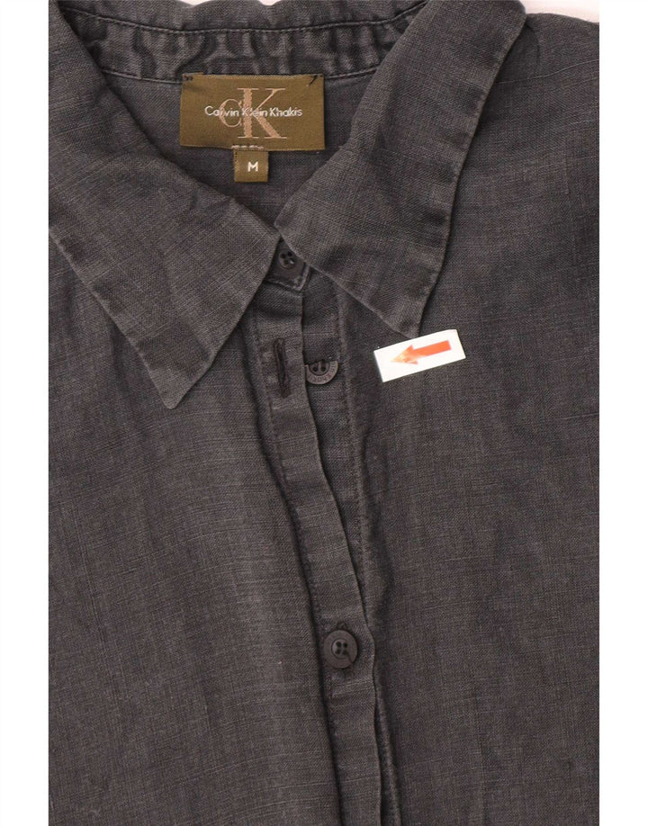 Calvin Klein Camisa cáqui feminina UK 12 linho cinza médio