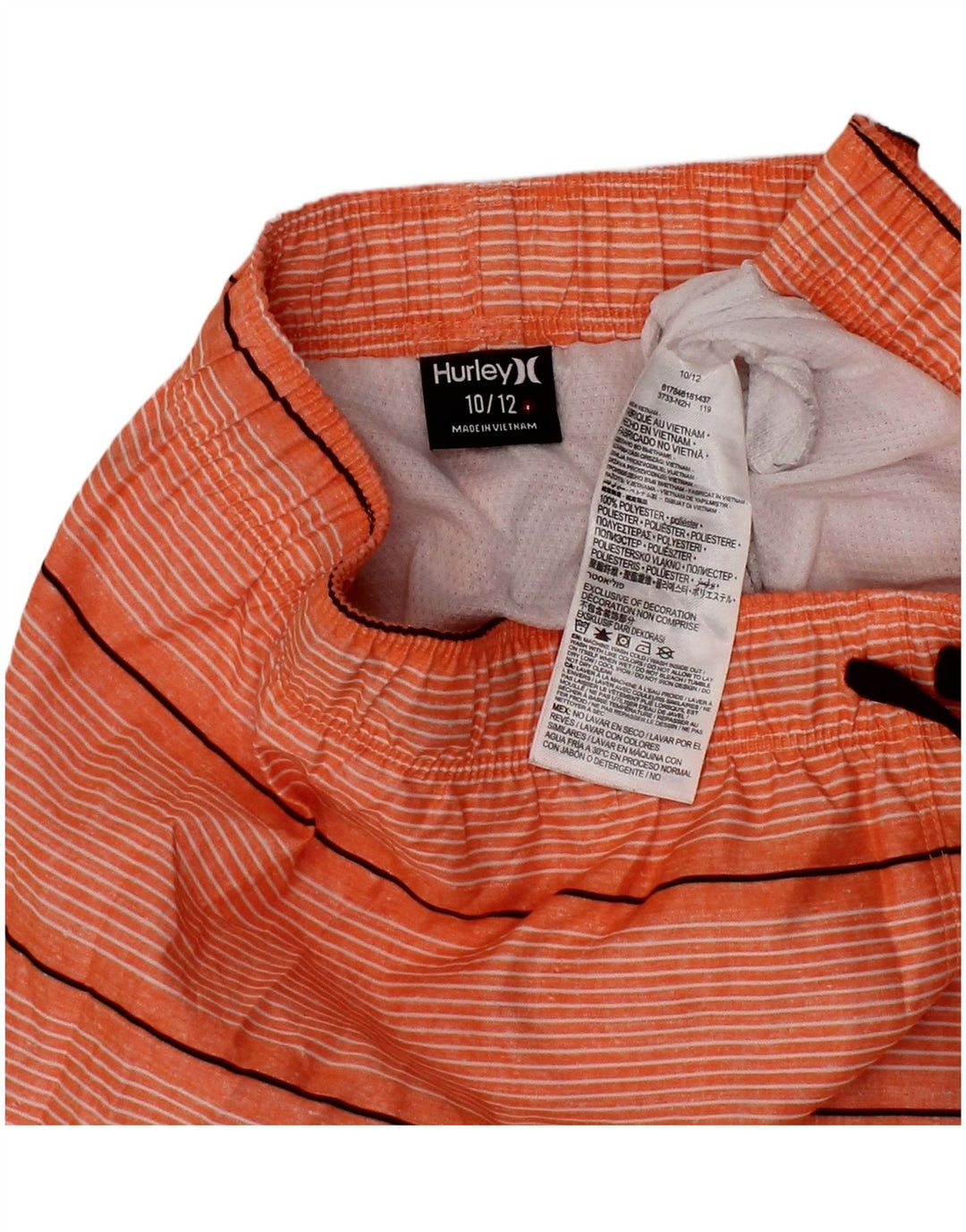 Shorts de natação HURLEY para meninos 10-11 anos poliéster listrado laranja