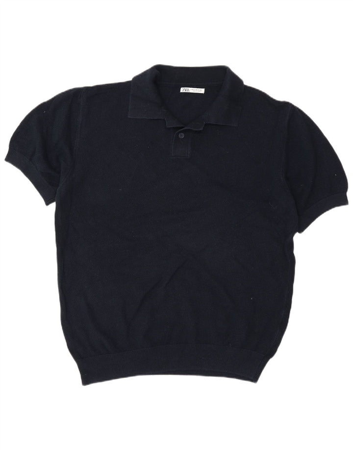 Zara Camisa polo masculina média azul marinho