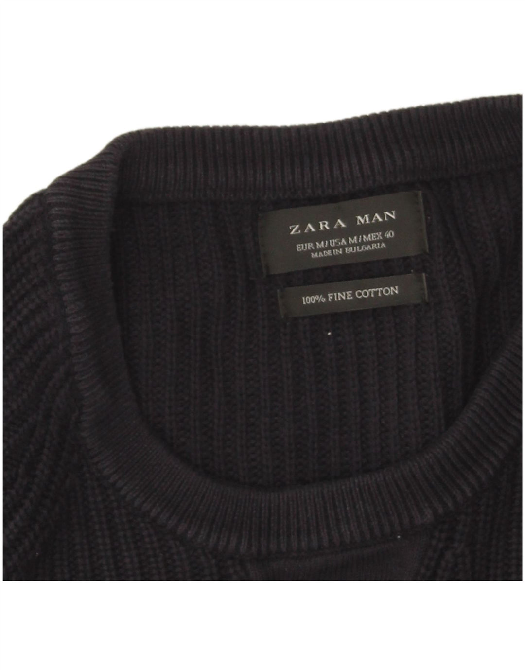 Zara Suéter masculino com gola redonda e algodão azul marinho médio