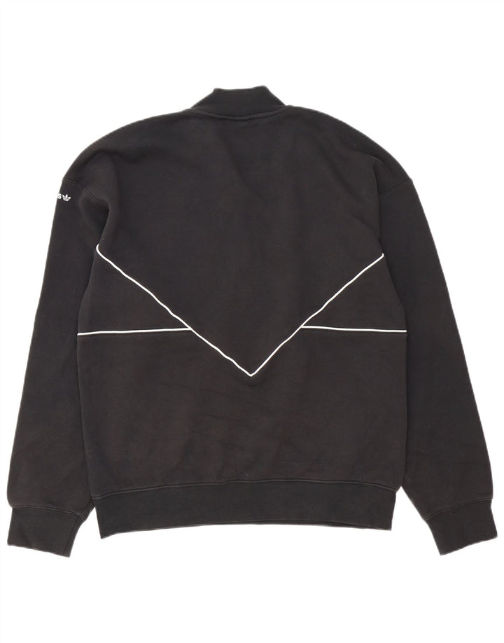 Adidas Mens Zip Neck Moletom Jumper Médio Algodão Preto
