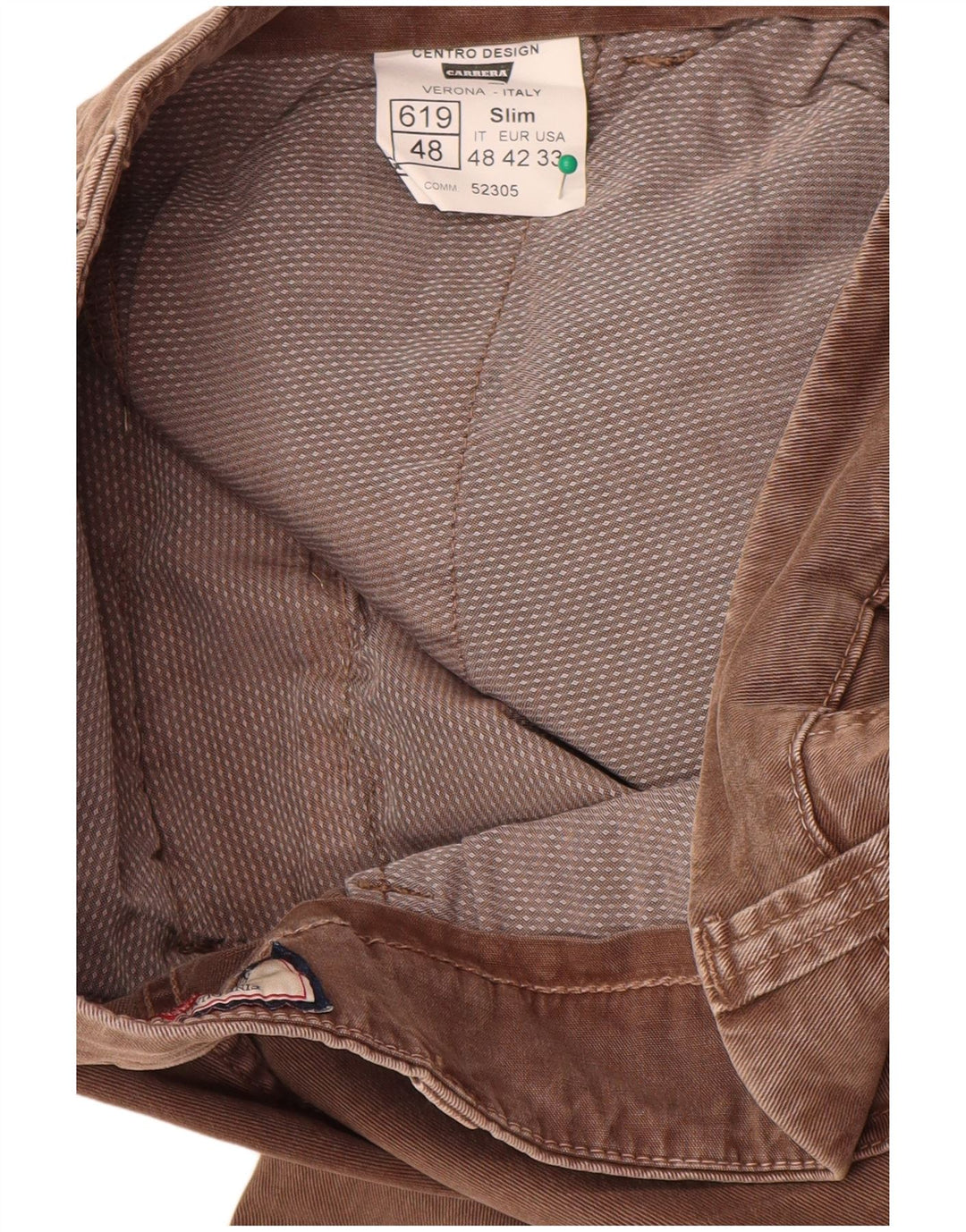 Calça Carrera Masculina Slim Cargo IT 48 Médio W33 L32 Algodão Marrom