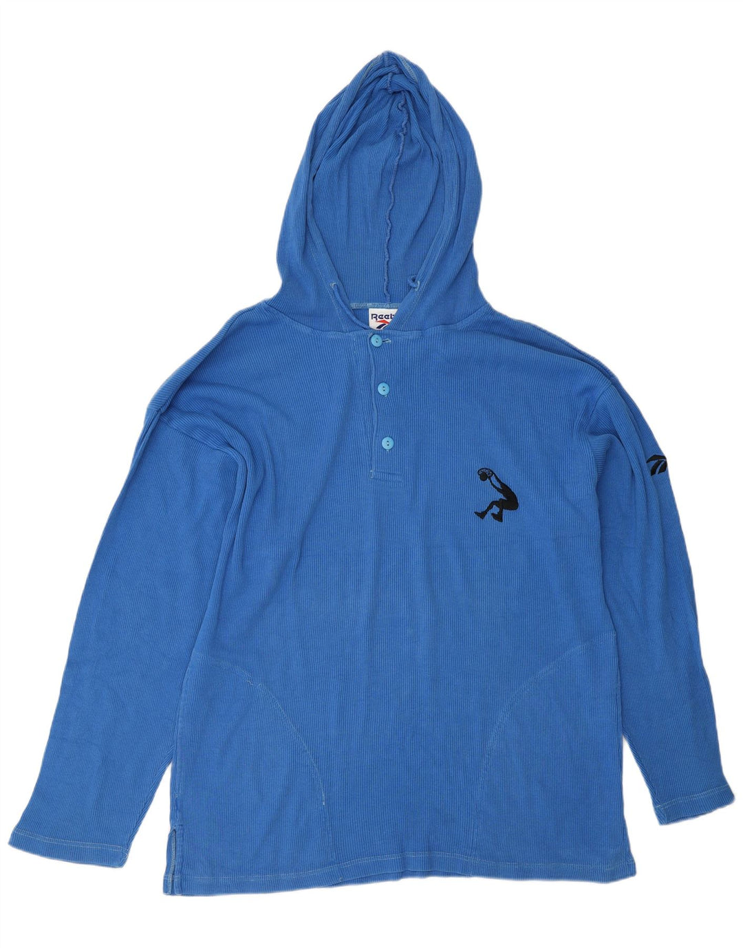 Reebok Mens Hooded Top Manga Longa Médio Algodão Azul