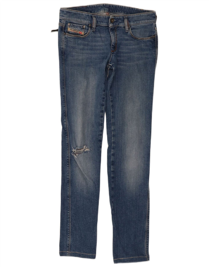 Diesel feminino jeans slim desgastado W27 L31 algodão azul
