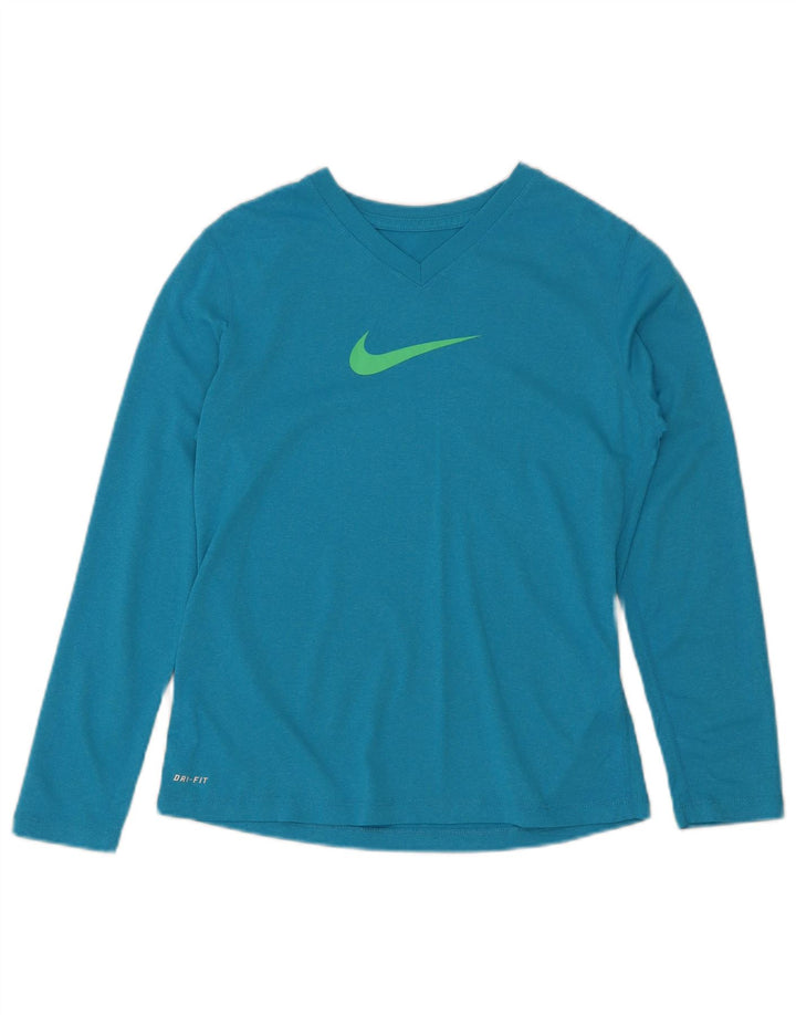 Top Nike Girls Dri Fit manga comprida 11-12 anos grande azul poliéster