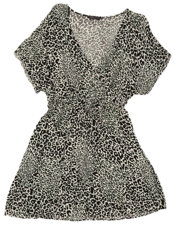 Vestido feminino Marks & Spencer A-Line UK 14 médio preto com estampa animal viscose