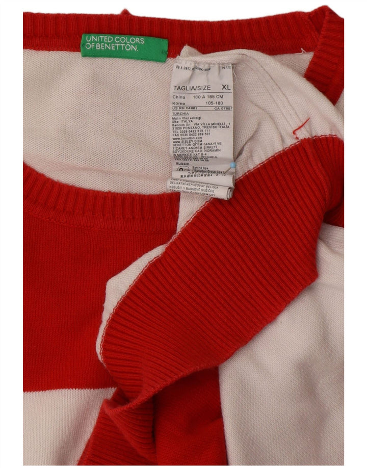 Suéter masculino BENETTON com gola redonda XL de algodão listrado vermelho
