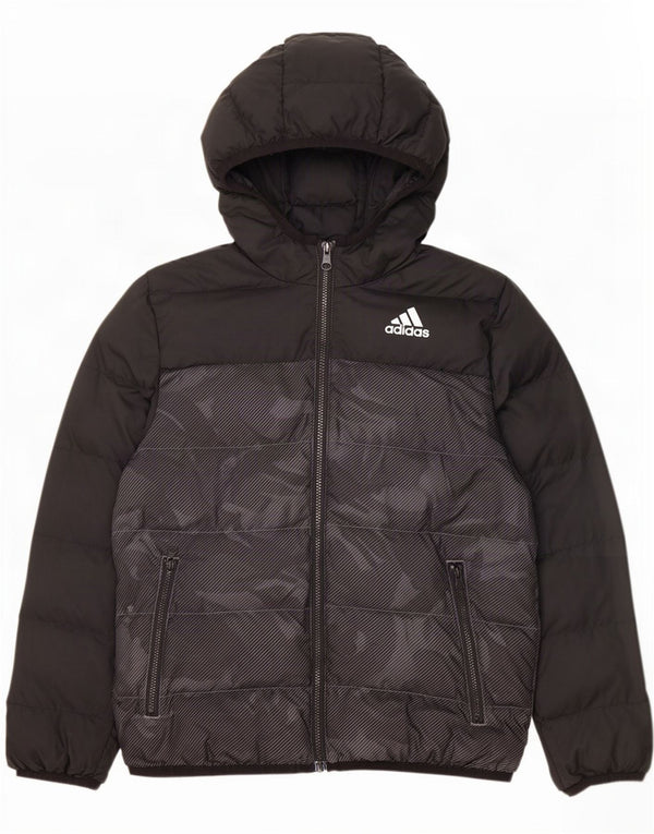 Jaqueta acolchoada com capuz Adidas Boys 9-10 anos poliéster camuflado preto