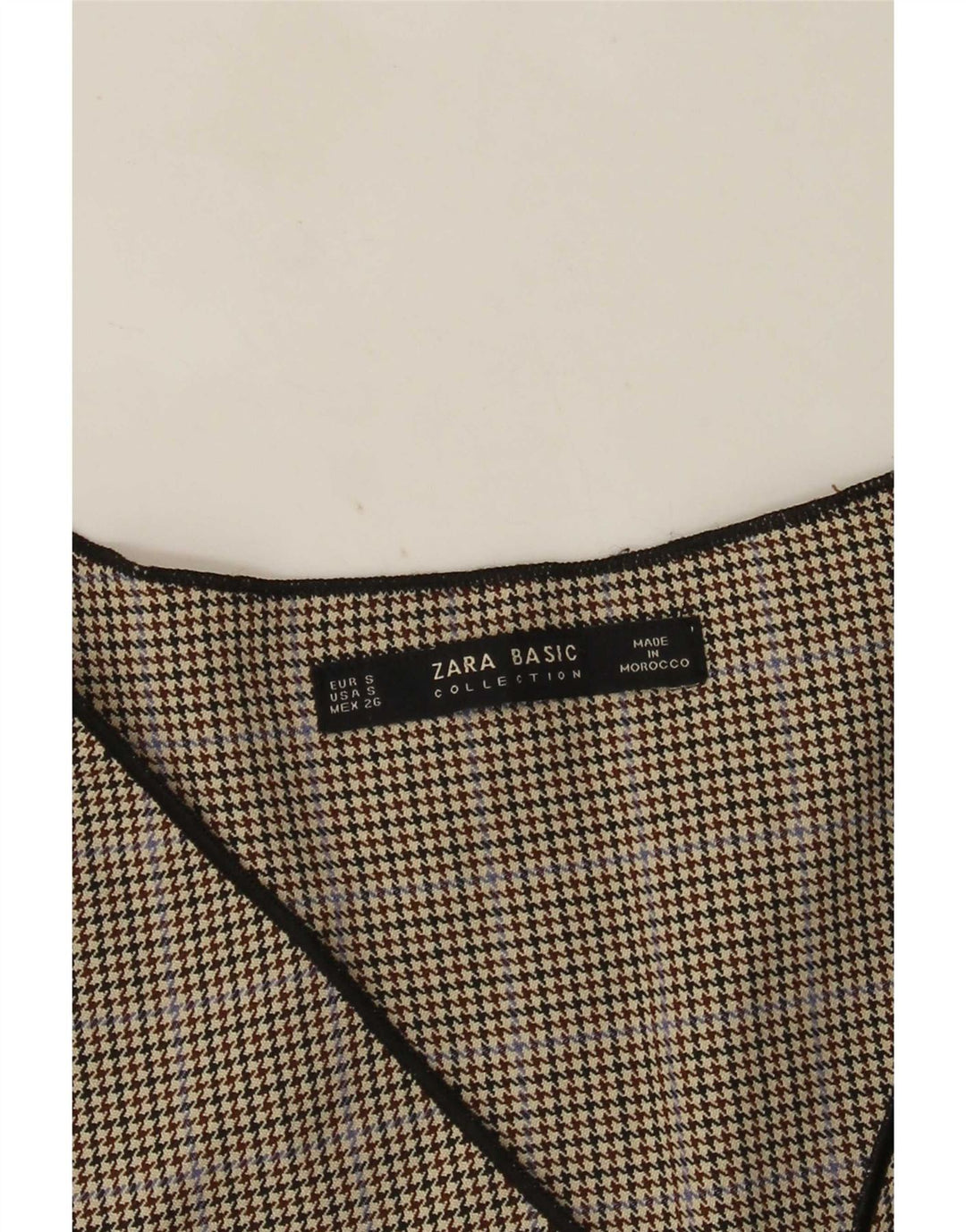 Blusa feminina de manga comprida Zara Top UK 10 pequeno cinza houndstooth