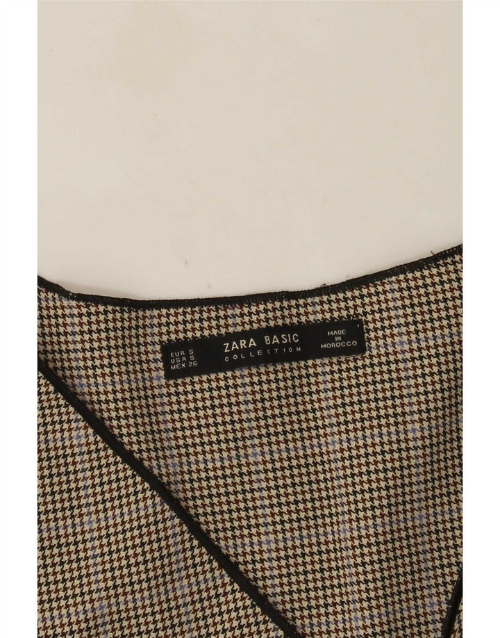 Blusa feminina de manga comprida Zara Top UK 10 pequeno cinza houndstooth
