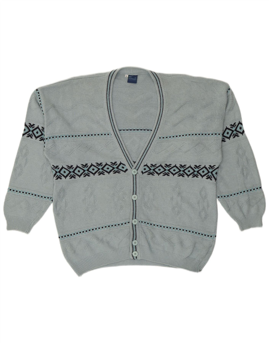 Suéter cardigã masculino Mr. Forrest XL algodão geométrico azul
