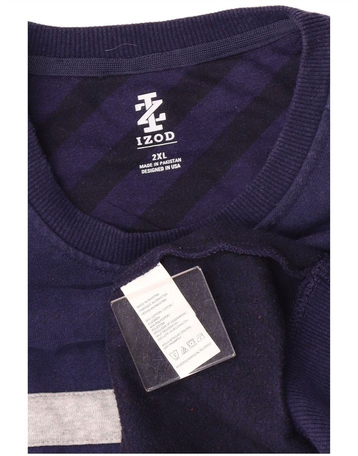 Izod moletom masculino jumper 2XL algodão listrado azul marinho