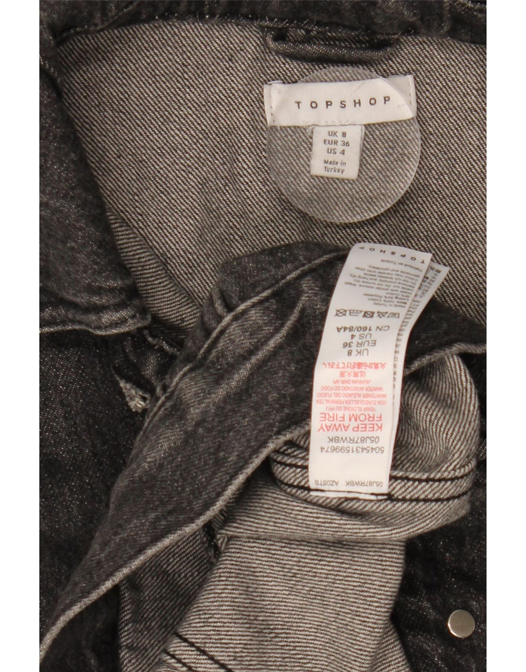 Jaqueta jeans feminina grande TOPSHOP Reino Unido 8 algodão preto pequeno