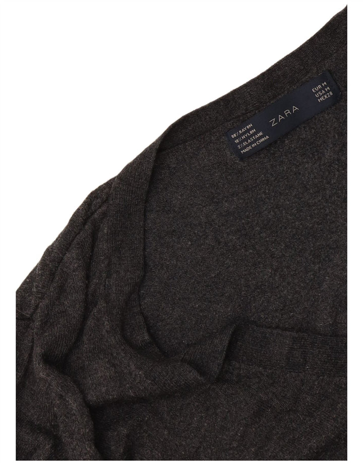 Suéter feminino Zara com decote em V Reino Unido 12 raiom manchado cinza médio