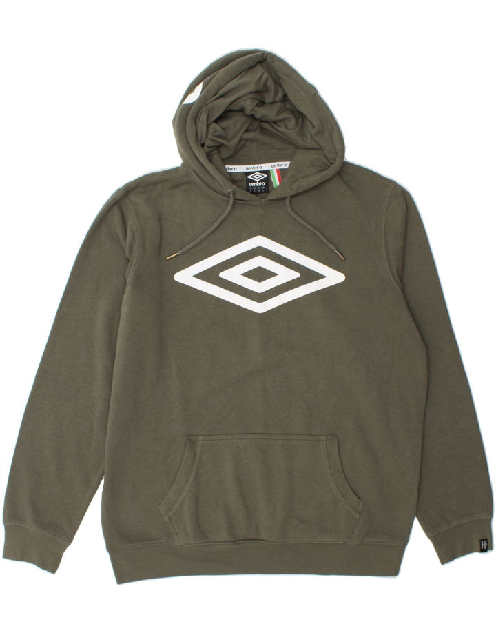 UMBRO Mens Graphic Hoodie Jumper Large Khaki Cotton Vintage Umbro and Second-Hand Umbro from Messina Hembry 