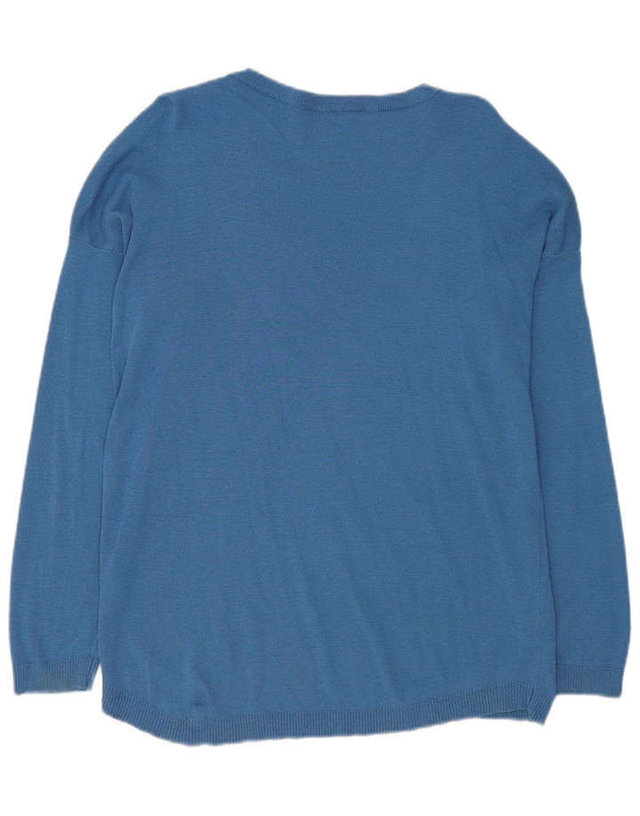 Suéter feminino Benetton com gola redonda UK 14 algodão azul médio