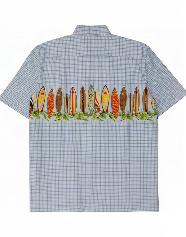 Camisa masculina havaiana de manga curta Aloha Republic grande algodão xadrez azul
