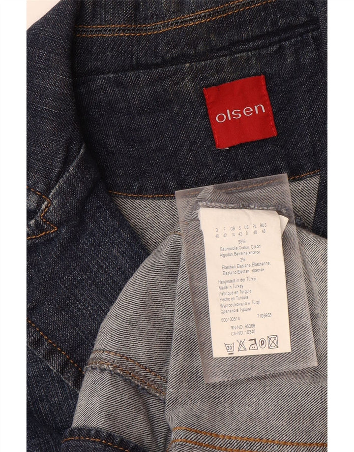 Jaqueta blazer jeans feminina de 2 botões OLSEN Reino Unido 14 algodão azul médio