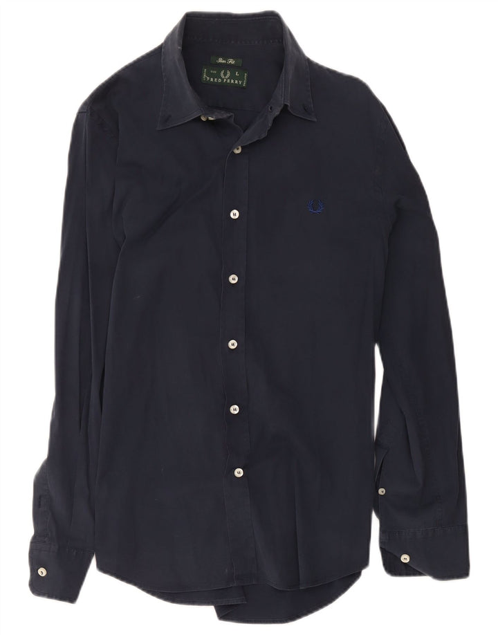 Camisa masculina Slim Fit Fred Perry grande algodão azul marinho