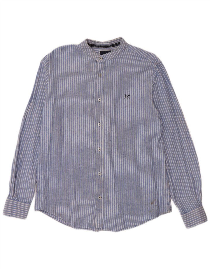 Camisa masculina Crew Clothing de linho listrado azul médio