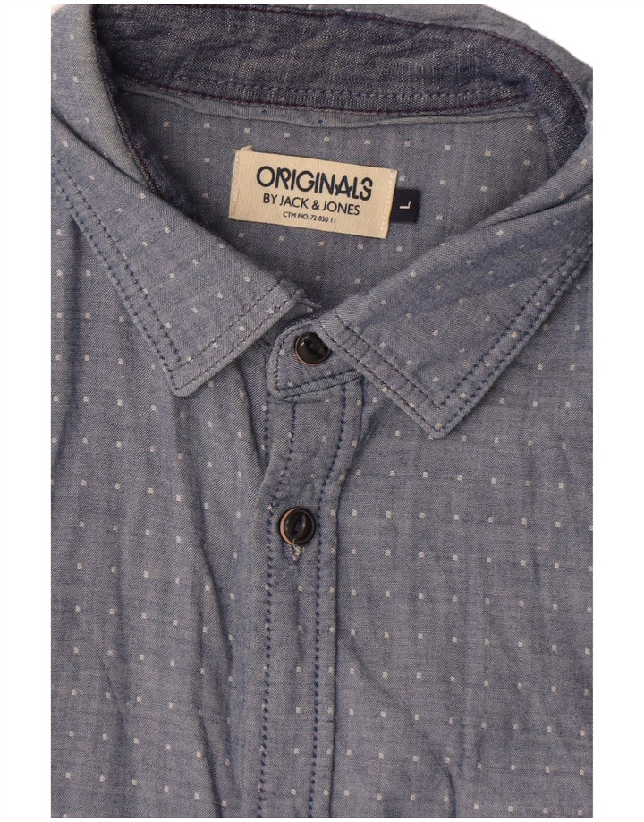 Camisa masculina Jack & Jones grande algodão manchado azul