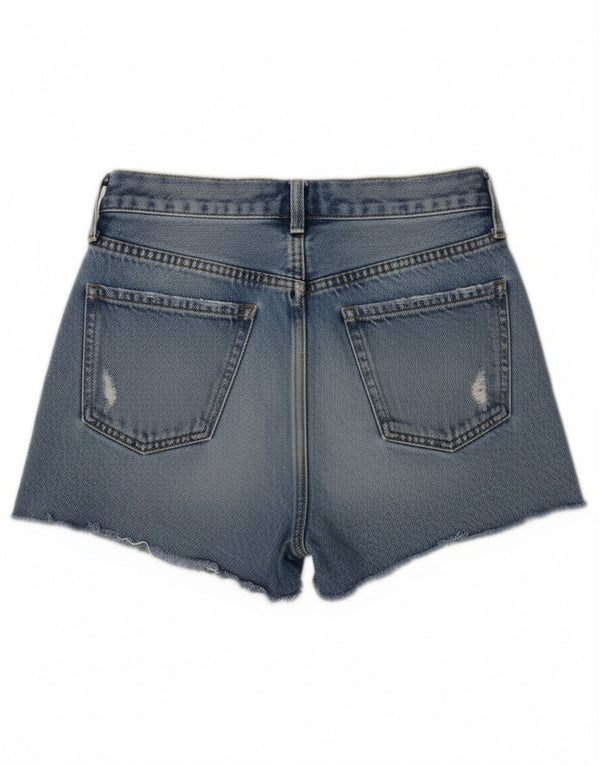 Zara Shorts jeans feminino desgastado UE 34 2XS W24 azul