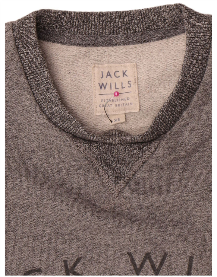 Jack Wills moletom gráfico masculino jumper XS algodão manchado cinza