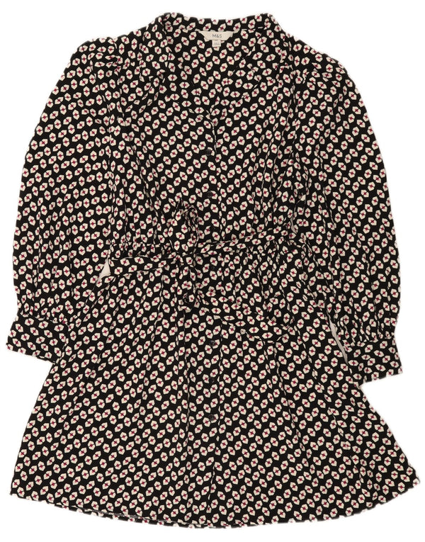 Vestido camisa feminino Marks & Spencer Reino Unido 14 grande poliéster geométrico preto