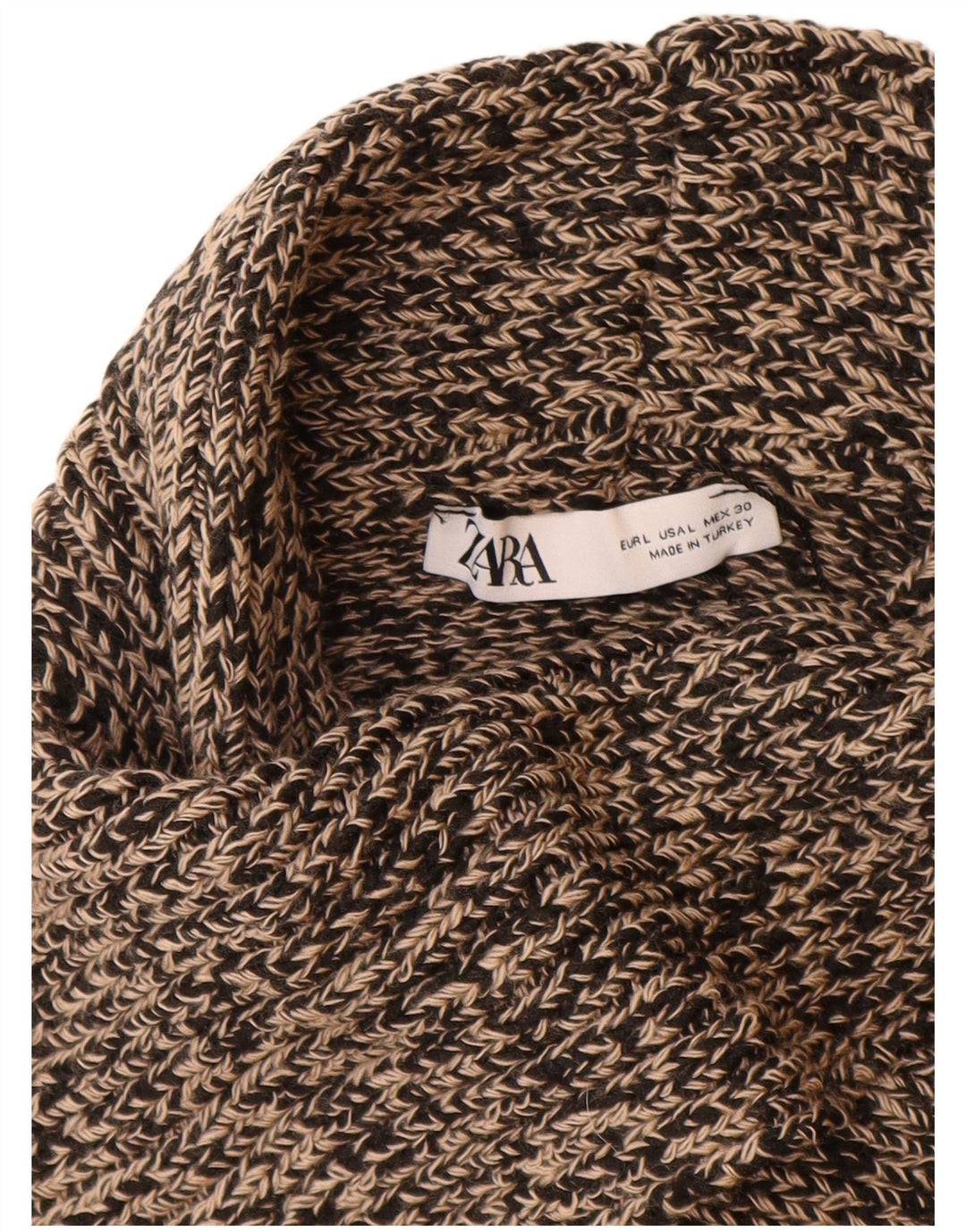 Suéter feminino ZARA com gola tartaruga Reino Unido 16 grande acrílico bege salpicado